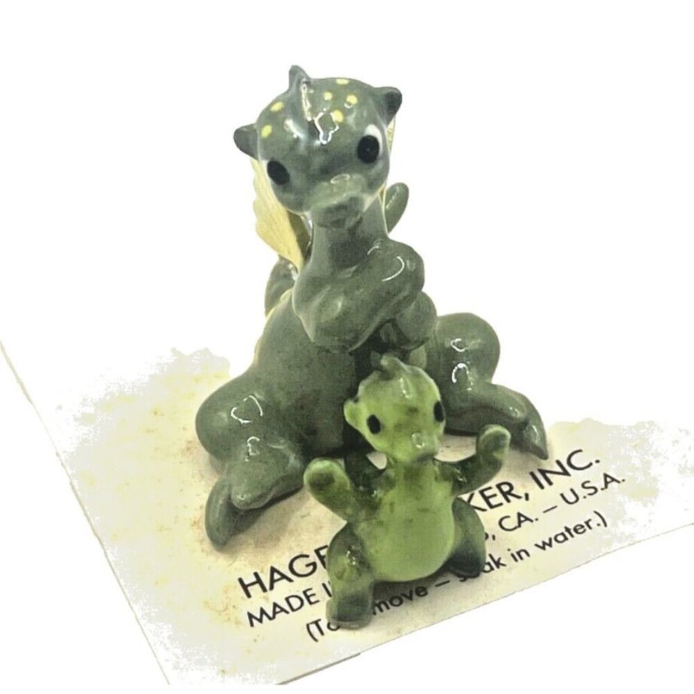 Hagen Renaker Vintage Retired Figurine Miniature Green Dragon and Baby RARE